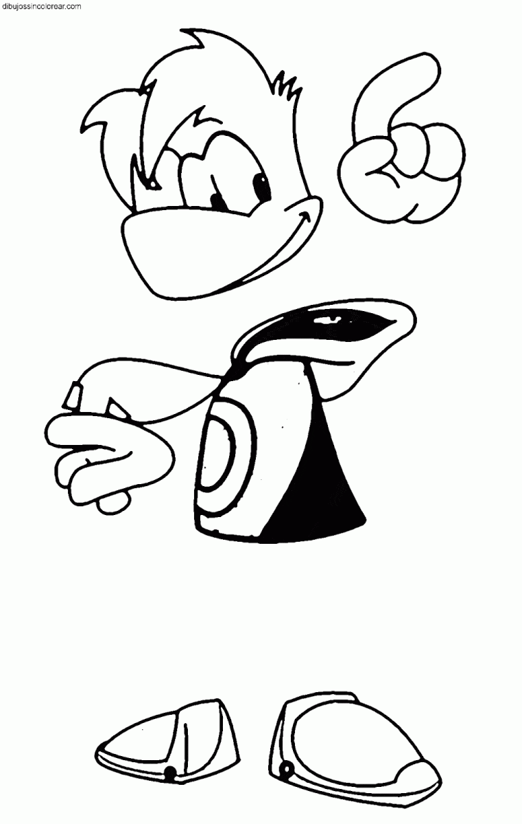 Rayman pokazujący kierunek - kolorowanka dla dzieci Rayman wskazujący palcem do góry - kolorowanka do druku