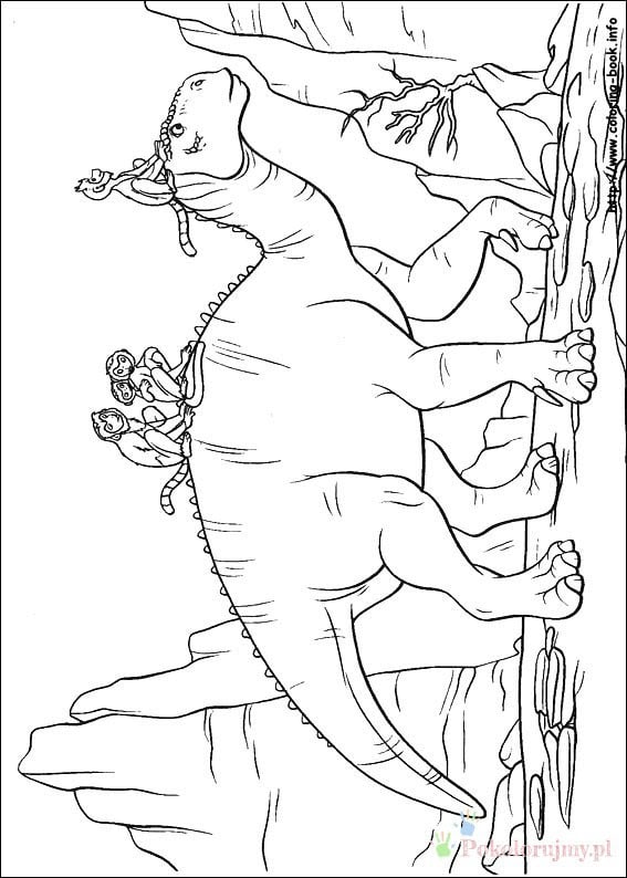 Dinozaur do kolorowania dla dzieci, czarno-biała ilustracja.