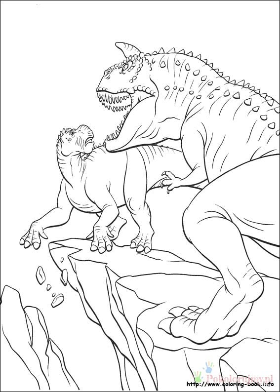 Dinozaury do kolorowania, dinozaur na skale, czarno-białe ilustracje.