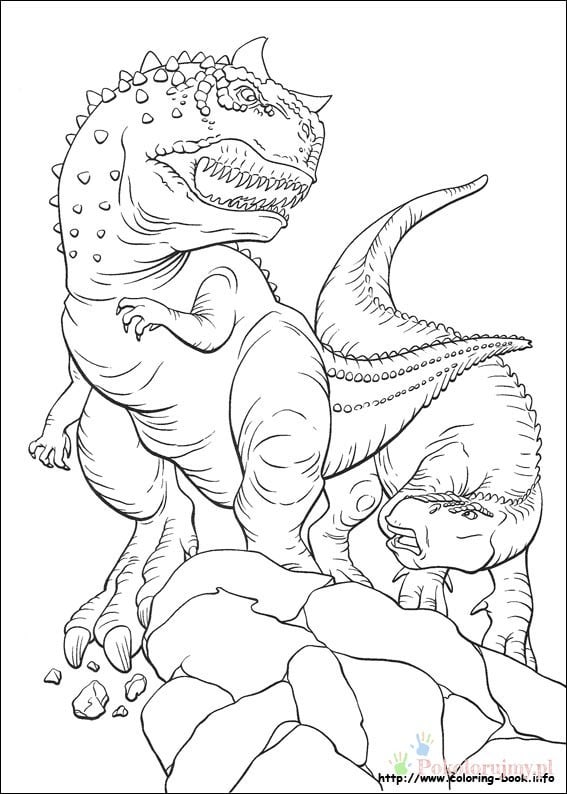 Szczegółowa czarno-biała kolorowanka dinozaurów do wydrukowania.