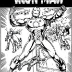 Kolorowanka Iron Man z komiksowym tłem i postaciami do druku.