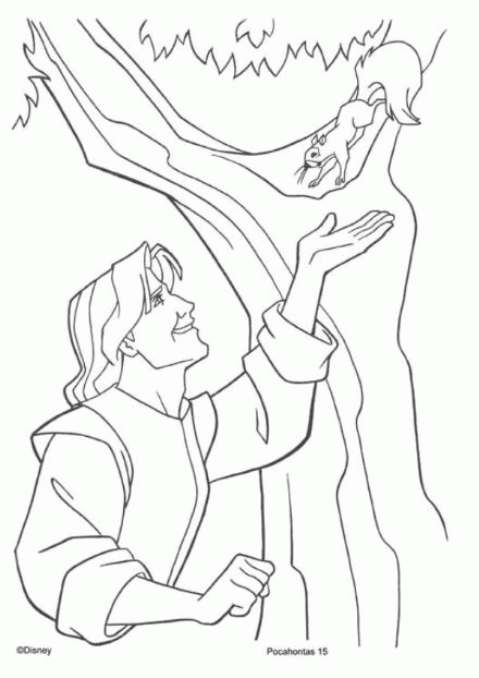 John Smith i Pocahontas przy drzewie John Smith stojący przy Pocahontas obok drzewa