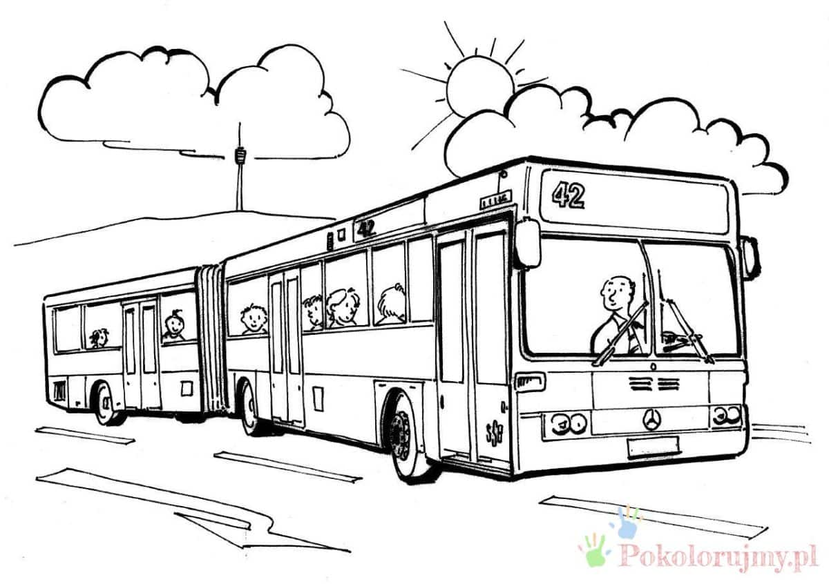 Autobus miejski z pasażerami - kolorowanka Autobus miejski z pasażerami - kolorowanka do druku