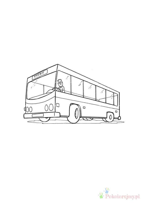 Autobus z kierowcą - kolorowanka Autobus z kierowcą i dużymi oknami - kolorowanka