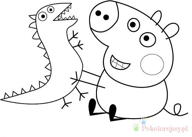 George z zabawkowym dinozaurem - kolorowanka George z zabawkowym dinozaurem - kolorowanka dla dzieci