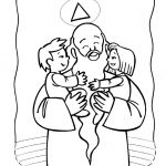 Dzieci i Jezus w scenie religijnej, kolorowanka do druku.