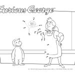 Kolorowanka Curious George i kobieta w klasie edukacyjnej.