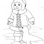 Kolorowanka Eskimos z psem do wydruku dla dzieci.