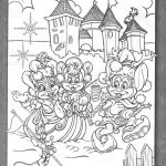 Kolorowanka Efteling z zamkiem i postaciami dla dzieci do druku.