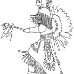 Kolorowanka Indianin w tradycyjnym stroju i z pióropuszem.