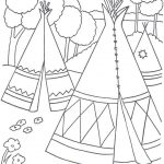 Kolorowanki Indianie dla dzieci, do druku, z tipi i naturą.