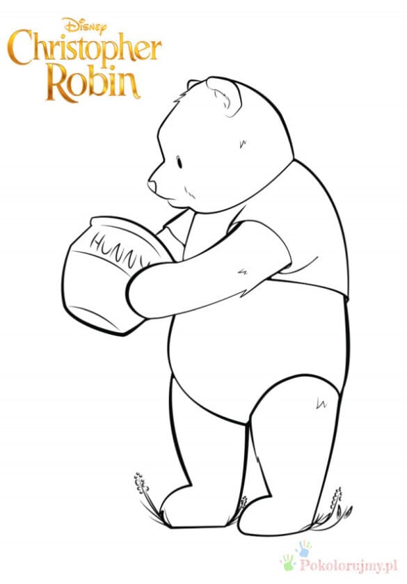 Kolorowanka Kubus z miodem dla dzieci Kolorowanka Kubus z miodem, postać z filmu Christopher Robin dla dzieci.