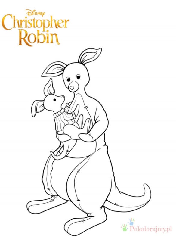 Kolorowanka Christopher Robin i kangur Kolorowanka Christopher Robin z kangurem do wydruku dla dzieci.