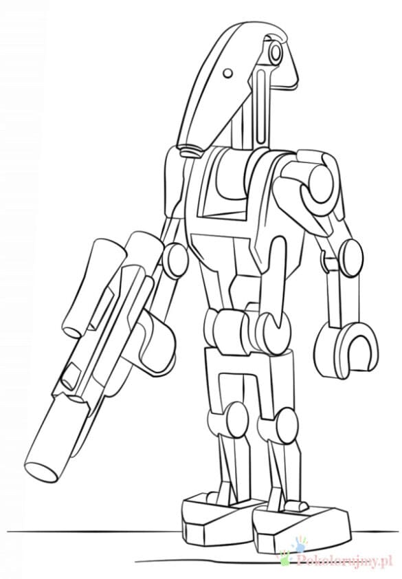 Kolorowanka robota z LEGO Star Wars Szara linia rysunku robota z LEGO Star Wars do kolorowania.