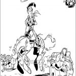 Postać Lucky Luke na koniu, gotowa do kolorowania, w scenie z westernu.