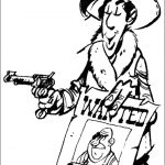 Kolorowanka Lucky Luke z rewolwerem i plakatem.