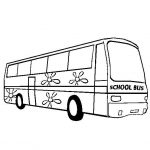 Szkolny autobus do kolorowania z kwiatkami i napisem SCHOOL BUS.