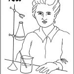 Kolorowanka Marii Skłodowskiej-Curie z elementami nauki.