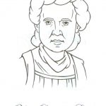 Szkic portretu Marii Skłodowskiej-Curie do kolorowania dla dzieci.