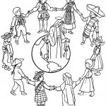 Dzieci trzymają się za ręce wokół Maryi, symbol pokoju i jedności.