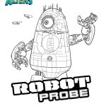 Robot do badania z dużym oczkiem i robotami pomocnikami, do kolorowania dla dzieci.