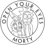 Kolorowanka Rick i Morty do druku dla dzieci, czarno-biała ilustracja.