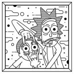 Kolorowanka Rick i Morty do druku dla dzieci, czarno-biała ilustracja.