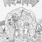 Kolorowanki Rick i Morty do druku dla dzieci, czarno-białe ilustracje.