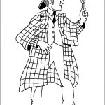 Szablon do kolorowania Sherlock Holmes z lupą dla dzieci.