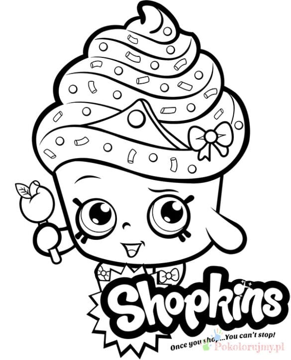 Kolorowanka Shopkins z babeczką Kolorowanka Shopkins z babeczką i słodkim uśmiechem.