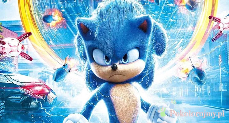 Kolorowanka Sonic dla dzieci, postać z popularnej gry i filmu.