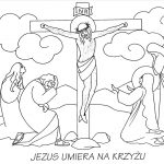 Kolorowanka z Jezusem na krzyżu i kobietami wokół.