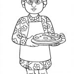 Kolorowanka babci z pizzą, idealna do druku dla dzieci.