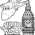 Kolorowanka samolotu Super Wings i Big Ben do druku.