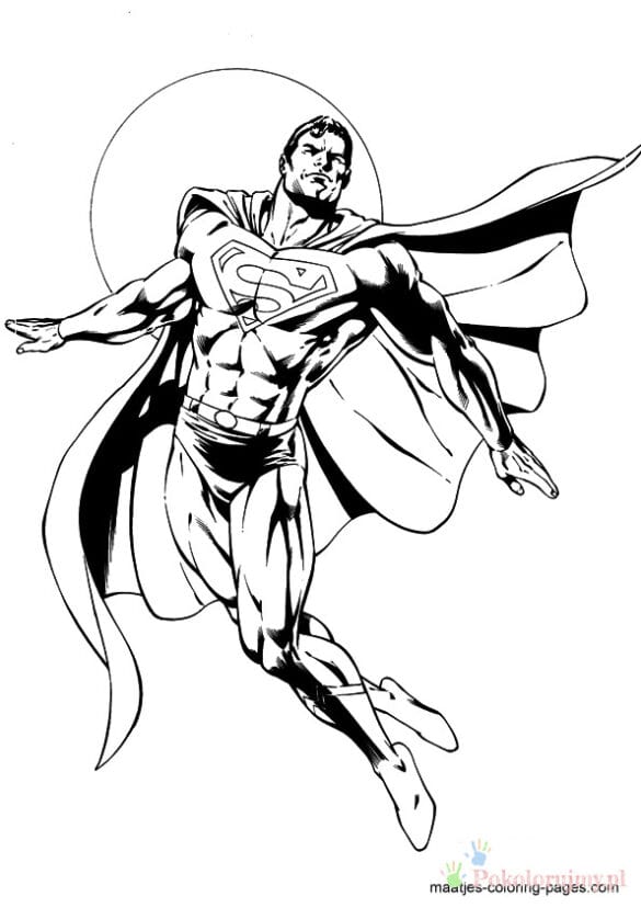 Superman – Kolorowanka dla dzieci Superman do kolorowania, postać z komiksu, czarno-biała ilustracja.