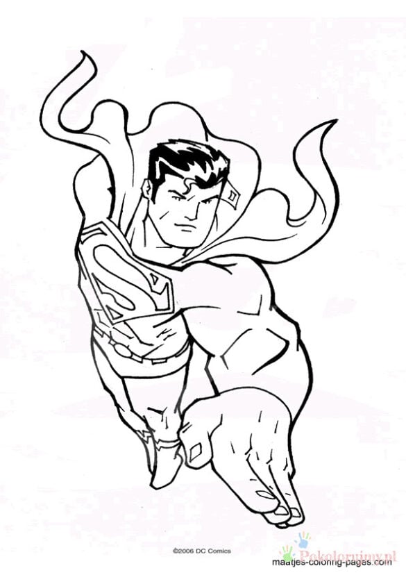 Superman – Kolorowanki dla dzieci Superman do kolorowania, postać z komiksu, czarno-biały obraz do druku.
