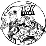 Kolorowanki Toy Story do druku dla dzieci, Buzz i Woody w czerni i bieli.