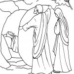 Scena modlitwy i pogrzebu z postaciami w tradycyjnych strojach religijnych.