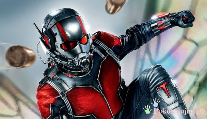 Ant-Man w czerwono-czarnym kostiumie podczas dynamicznej sceny - obraz wyróżniony