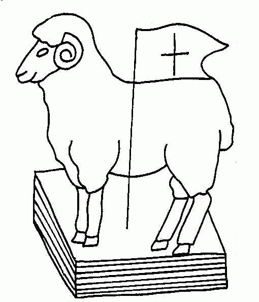 Baranek z chorągwią z krzyżem - kolorowanka religijna Baranek paschalny z chorągwią i krzyżem - kolorowanka