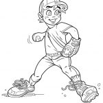 Kolorowanka dla dzieci z motywem baseballu i młodego sportowca.