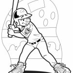 Kolorowanka dla dzieci z motywem baseballu i młodym graczem.