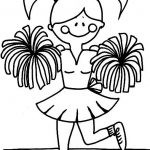 Kolorowanka cheerleaderki z pomponami do wydrukowania dla dzieci.