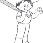 Dziecko w kapeluszu trzymające kij baseballowy i piłkę.