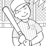 Kolorowanka baseball dla dzieci do druku, postać chłopca z kijem baseballowym.