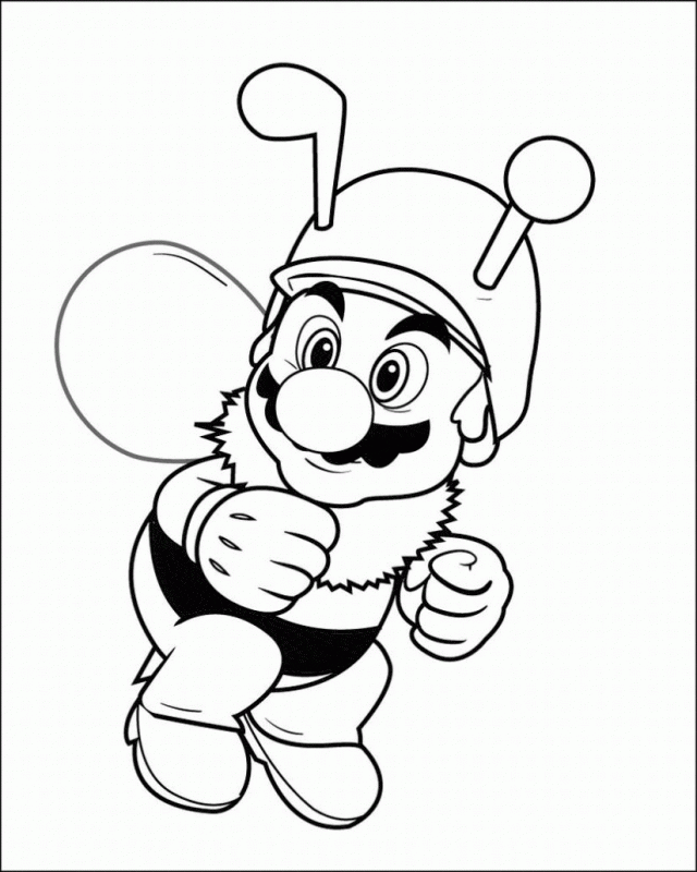 Bee Mario - strój pszczoły Bee Mario w stroju pszczoły ze skrzydłami - kolorowanka