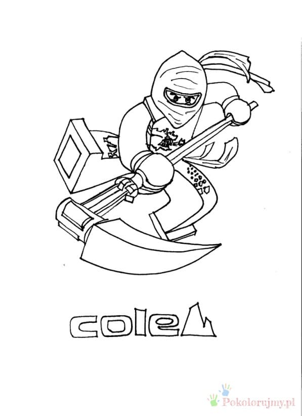 Cole z dużym ostrzem - kolorowanka Ninjago Cole z LEGO Ninjago z dużą zakrzywioną bronią - kolorowanka