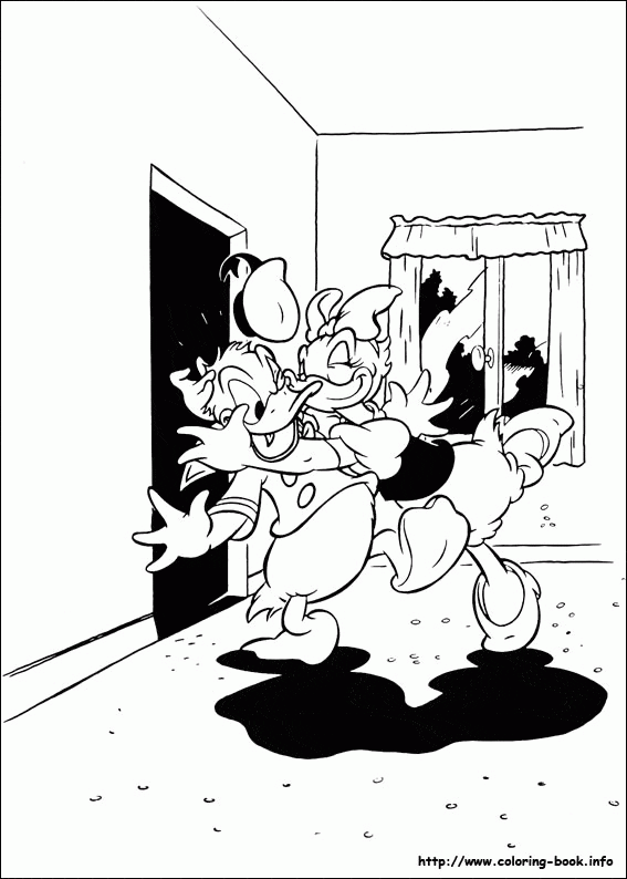 Daisy i Donald przy drzwiach Daisy i Donald przy drzwiach domu - kolorowanka