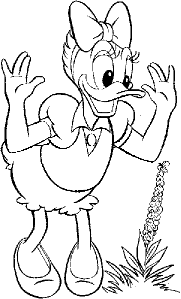 Daisy przy wysokim kwiecie Daisy stojąca obok wysokiego kwiatu - kolorowanka