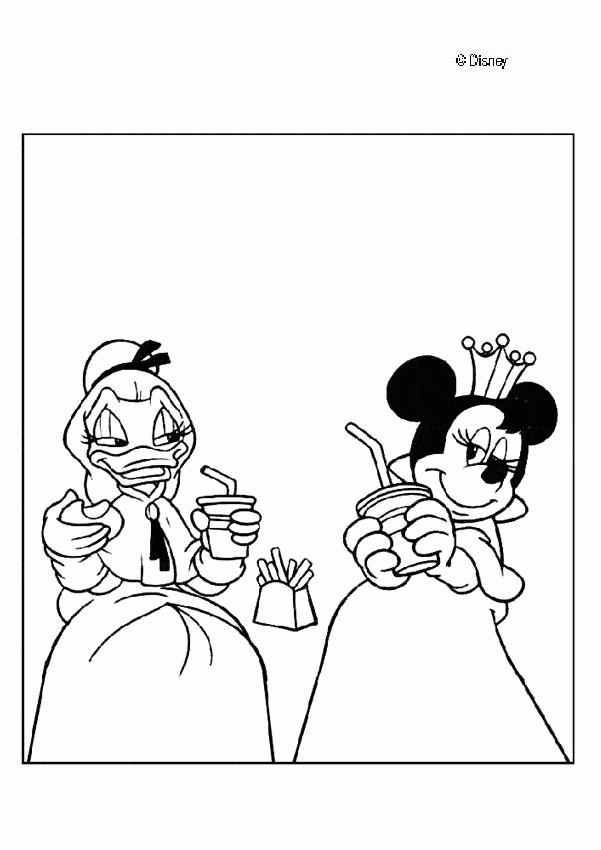 Daisy i Minnie z napojami Daisy i Minnie trzymające napoje - kolorowanka